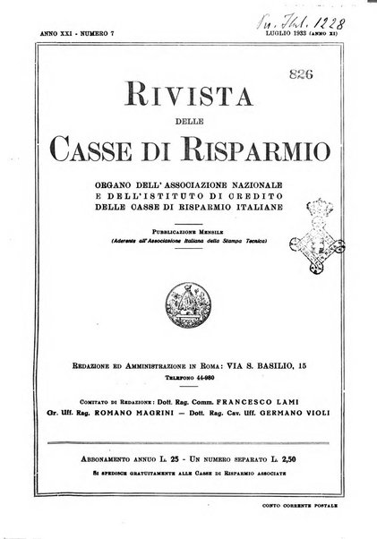 Rivista delle casse di risparmio pubblicazione mensile