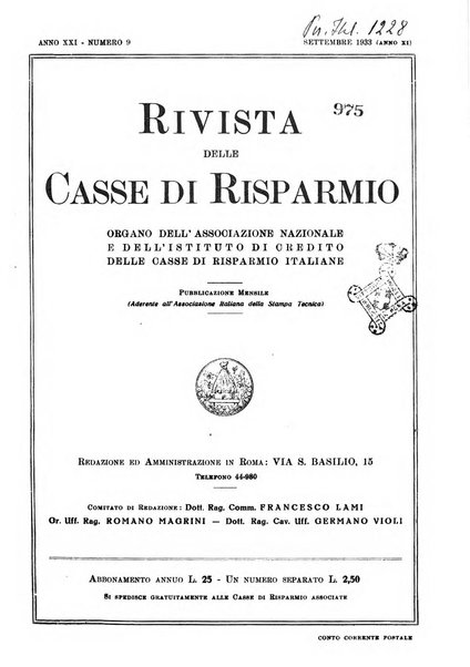 Rivista delle casse di risparmio pubblicazione mensile