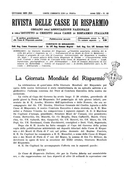 Rivista delle casse di risparmio pubblicazione mensile