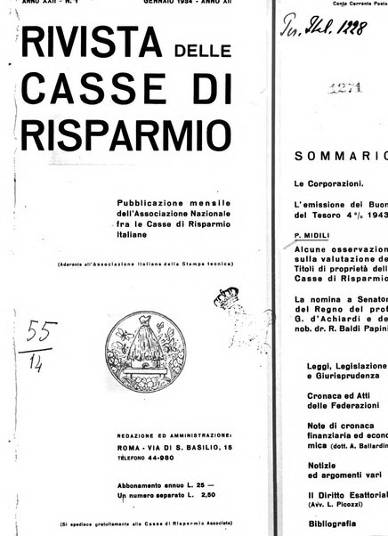 Rivista delle casse di risparmio pubblicazione mensile