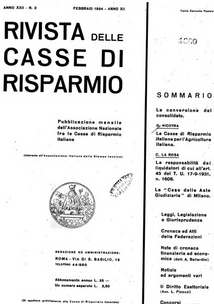 Rivista delle casse di risparmio pubblicazione mensile