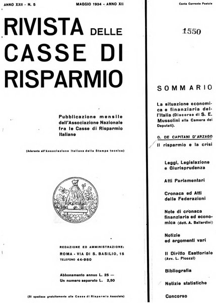 Rivista delle casse di risparmio pubblicazione mensile