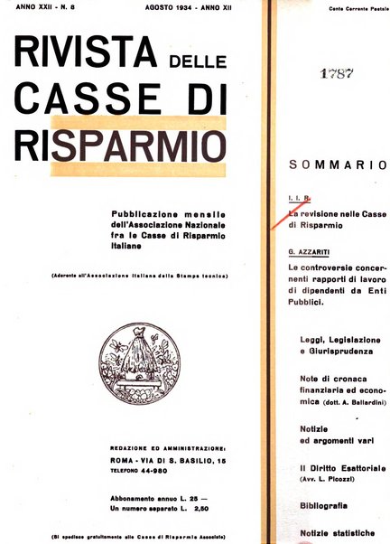 Rivista delle casse di risparmio pubblicazione mensile