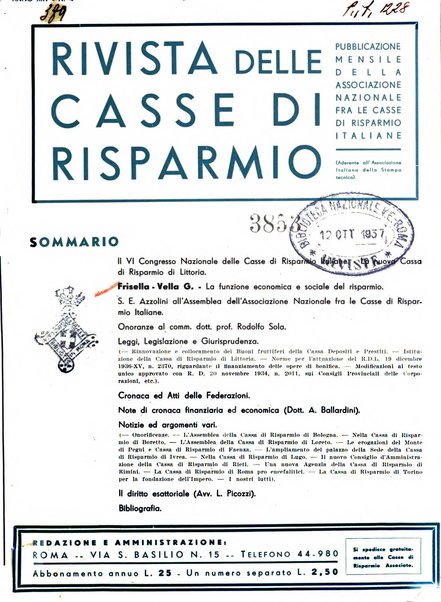 Rivista delle casse di risparmio pubblicazione mensile