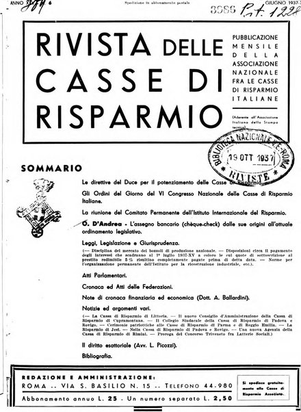 Rivista delle casse di risparmio pubblicazione mensile