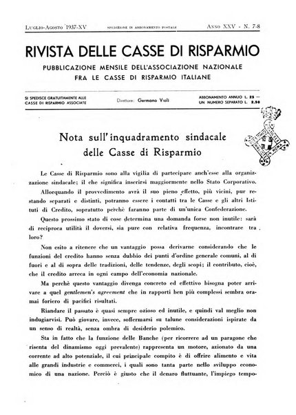 Rivista delle casse di risparmio pubblicazione mensile