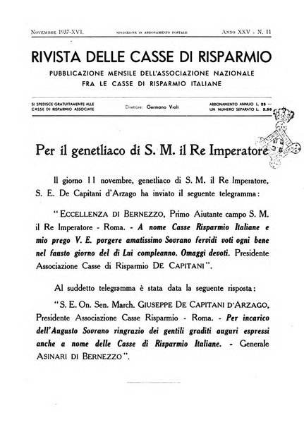 Rivista delle casse di risparmio pubblicazione mensile