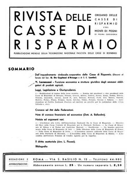 Rivista delle casse di risparmio pubblicazione mensile