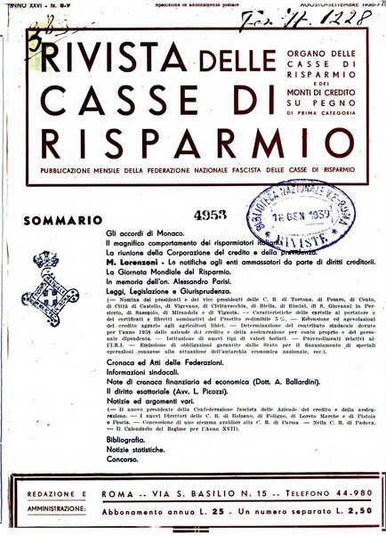 Rivista delle casse di risparmio pubblicazione mensile