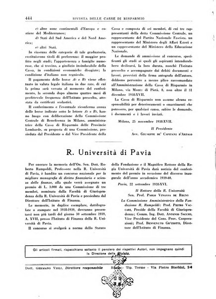 Rivista delle casse di risparmio pubblicazione mensile