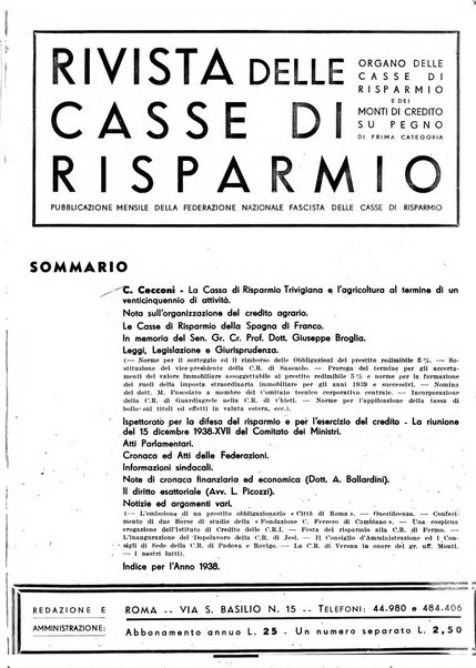 Rivista delle casse di risparmio pubblicazione mensile