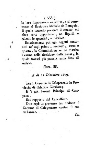 Bullettino delle sentenze emanate dalla Suprema commissione per le liti fra i già baroni ed i comuni