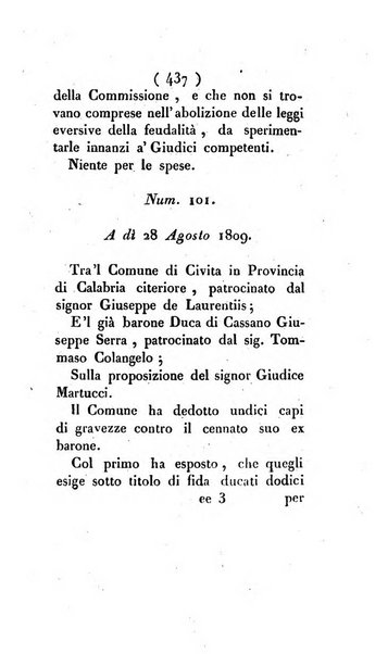 Bullettino delle sentenze emanate dalla Suprema commissione per le liti fra i già baroni ed i comuni