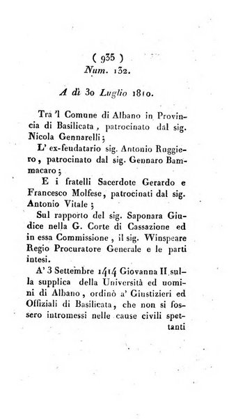 Bullettino delle sentenze emanate dalla Suprema commissione per le liti fra i già baroni ed i comuni