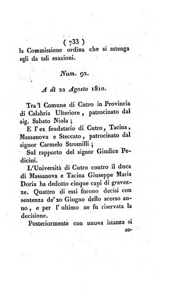 Bullettino delle sentenze emanate dalla Suprema commissione per le liti fra i già baroni ed i comuni