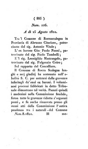 Bullettino delle sentenze emanate dalla Suprema commissione per le liti fra i già baroni ed i comuni