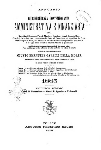 Annuario di giurisprudenza contemporanea amministrativa e finanziaria ossia raccolta di sentenze, pareri, massime, decisioni ...