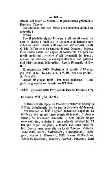 Bullettino delle ordinanze de' commissarj ripartitori de' demanj ex feudali e comunali nelle province dei rr.dd. al di qua del Faro in appendice degli atti eversivi della feudalita