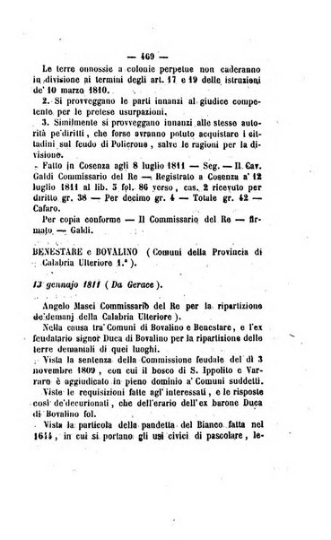 Bullettino delle ordinanze de' commissarj ripartitori de' demanj ex feudali e comunali nelle province dei rr.dd. al di qua del Faro in appendice degli atti eversivi della feudalita