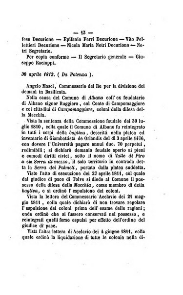 Bullettino delle ordinanze de' commissarj ripartitori de' demanj ex feudali e comunali nelle province napoletane in appendice degli atti eversivi della feudalita