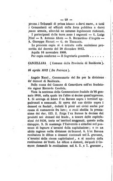 Bullettino delle ordinanze de' commissarj ripartitori de' demanj ex feudali e comunali nelle province napoletane in appendice degli atti eversivi della feudalita