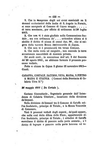 Bullettino delle ordinanze de' commissarj ripartitori de' demanj ex feudali e comunali nelle province napoletane in appendice degli atti eversivi della feudalita