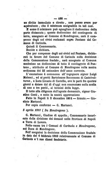 Bullettino delle ordinanze de' commissarj ripartitori de' demanj ex feudali e comunali nelle province napoletane in appendice degli atti eversivi della feudalita