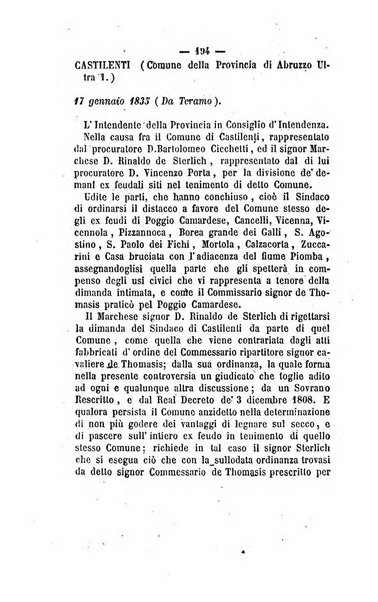 Bullettino delle ordinanze de' commissarj ripartitori de' demanj ex feudali e comunali nelle province napoletane in appendice degli atti eversivi della feudalita