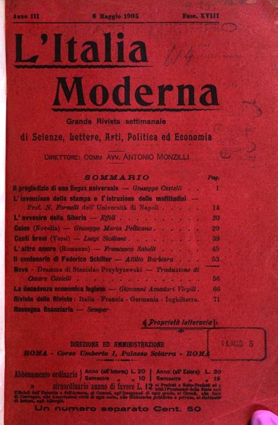 L'Italia moderna rivista dei problemi della vita italiana