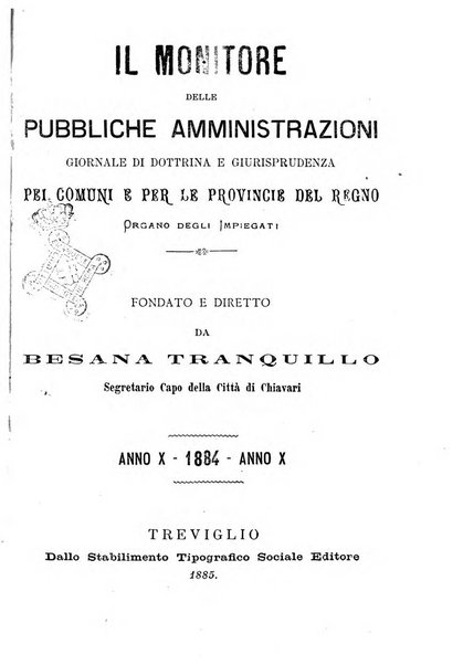 [l monitore delle pubbliche amministrazioni giornale di dottrina e giurisprudenza pei comuni e per le provincie del Regno