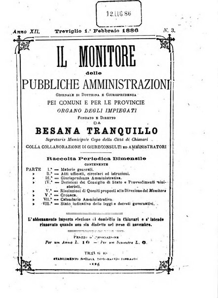 [l monitore delle pubbliche amministrazioni giornale di dottrina e giurisprudenza pei comuni e per le provincie del Regno