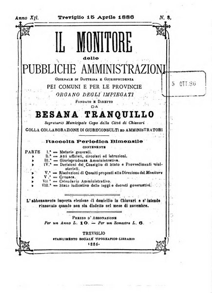 [l monitore delle pubbliche amministrazioni giornale di dottrina e giurisprudenza pei comuni e per le provincie del Regno