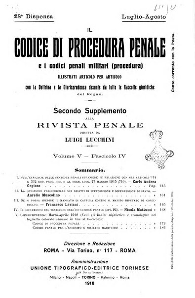 Il codice di procedura penale e i codici penali militari. Procedura secondo supplemento alla Rivista Penale