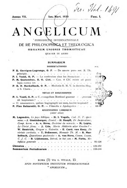 Angelicum periodicum trimestre