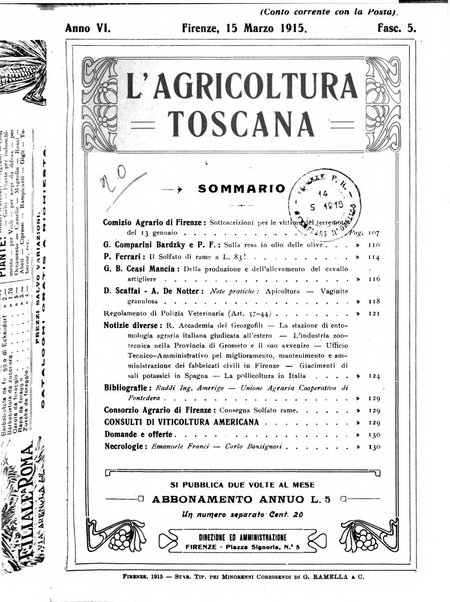 L'agricoltura toscana organo ufficiale per le principali istituzioni agrarie delle provincie di Firenze e di Arezzo