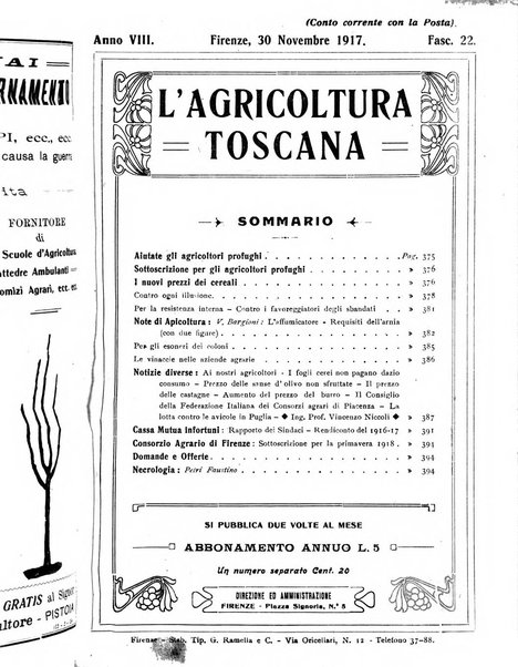 L'agricoltura toscana organo ufficiale per le principali istituzioni agrarie delle provincie di Firenze e di Arezzo