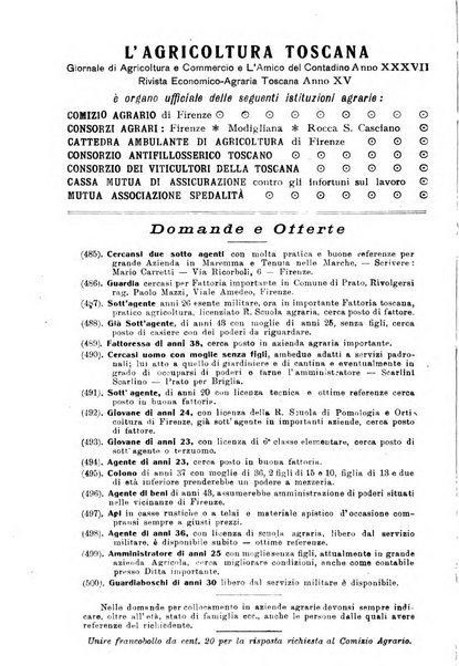 L'agricoltura toscana organo ufficiale per le principali istituzioni agrarie delle provincie di Firenze e di Arezzo