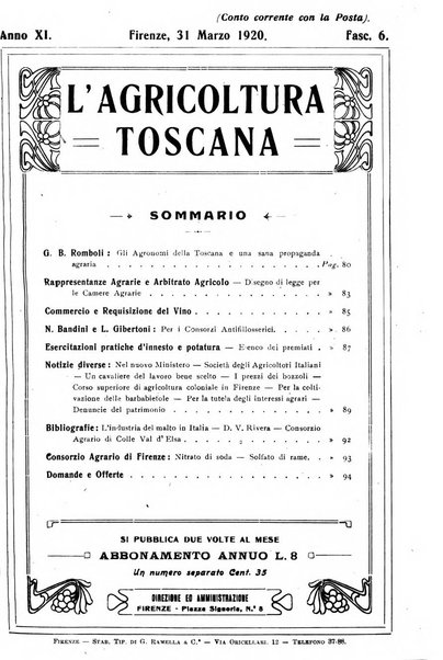 L'agricoltura toscana organo ufficiale per le principali istituzioni agrarie delle provincie di Firenze e di Arezzo