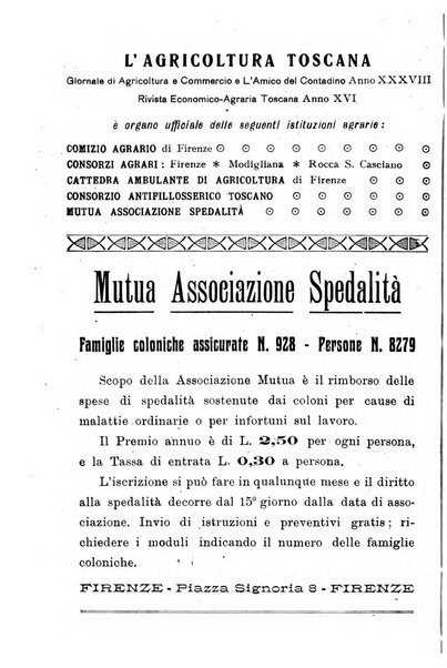 L'agricoltura toscana organo ufficiale per le principali istituzioni agrarie delle provincie di Firenze e di Arezzo