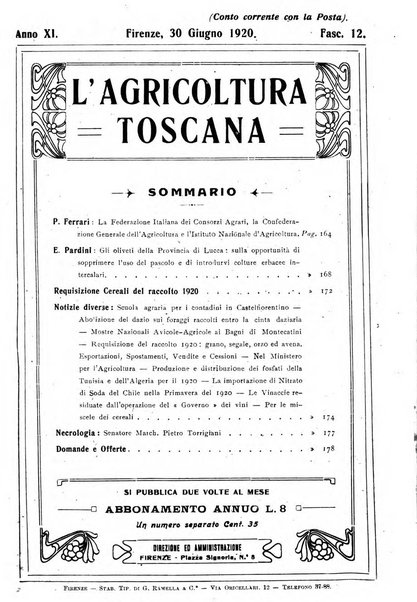 L'agricoltura toscana organo ufficiale per le principali istituzioni agrarie delle provincie di Firenze e di Arezzo