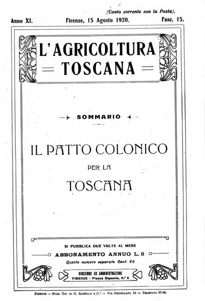 L'agricoltura toscana organo ufficiale per le principali istituzioni agrarie delle provincie di Firenze e di Arezzo