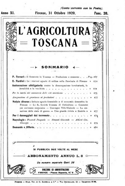 L'agricoltura toscana organo ufficiale per le principali istituzioni agrarie delle provincie di Firenze e di Arezzo