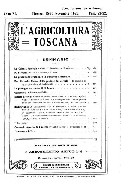 L'agricoltura toscana organo ufficiale per le principali istituzioni agrarie delle provincie di Firenze e di Arezzo