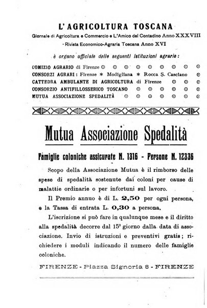 L'agricoltura toscana organo ufficiale per le principali istituzioni agrarie delle provincie di Firenze e di Arezzo