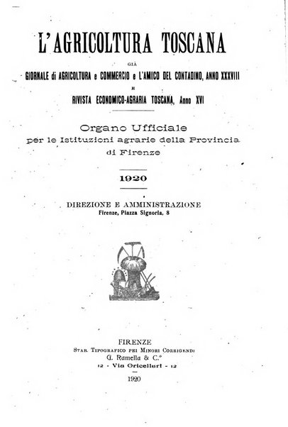 L'agricoltura toscana organo ufficiale per le principali istituzioni agrarie delle provincie di Firenze e di Arezzo