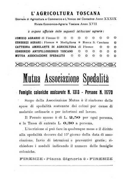 L'agricoltura toscana organo ufficiale per le principali istituzioni agrarie delle provincie di Firenze e di Arezzo