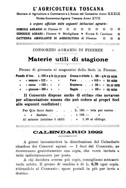 L'agricoltura toscana organo ufficiale per le principali istituzioni agrarie delle provincie di Firenze e di Arezzo