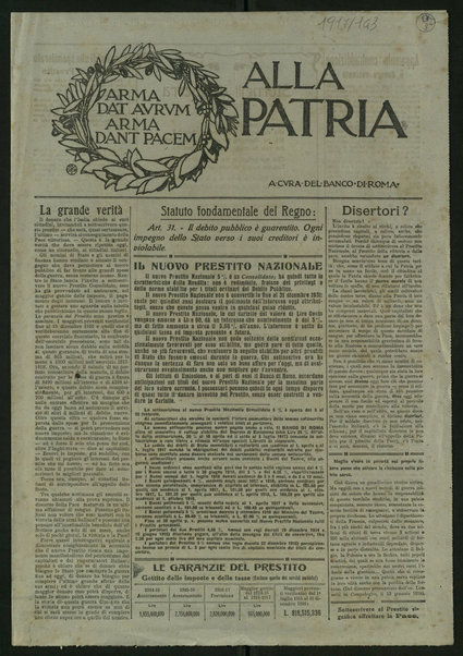 Alla patria / a cura del Banco di Roma