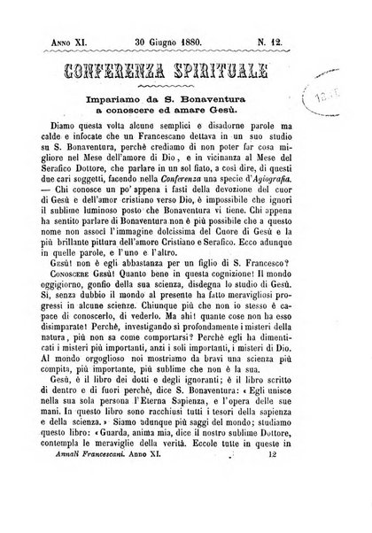 Annali francescani periodico religioso dedicato agli iscritti del Terz'ordine