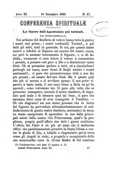 Annali francescani periodico religioso dedicato agli iscritti del Terz'ordine